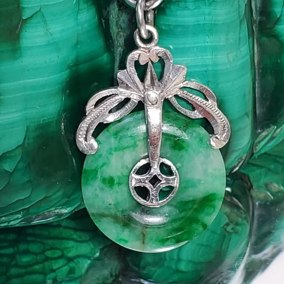 Imperial Jade 14k White Gold GOOD LUCK Pendant Charm 2.5 GRMS 14k Gold BS3